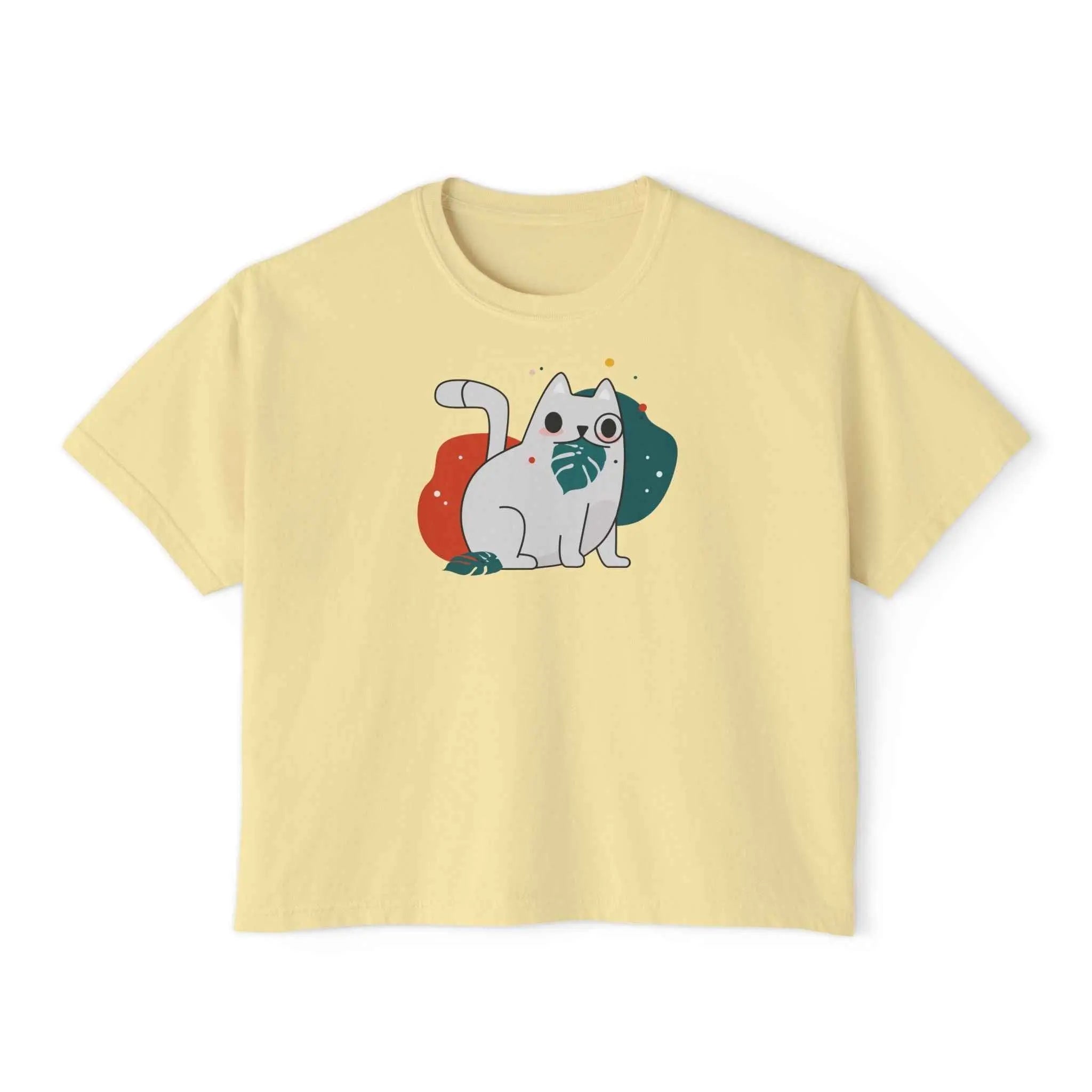 Cute Cosmic Cat Boxy Tee — Women's Graphic T-Shirt