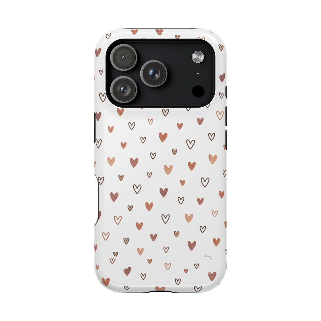 Heart Doodle Shockproof Phone Case — Cute Neutral Tiny Hearts Design Printify