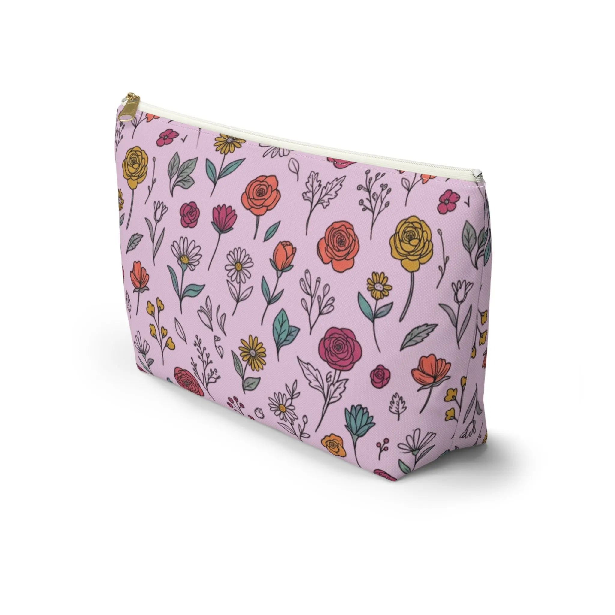 Floral Doodle Accessory Pouch — T-Bottom Makeup & Travel Organizer Printify