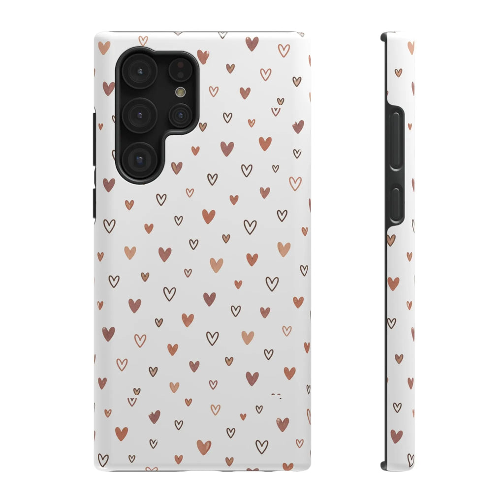 Heart Doodle Shockproof Phone Case — Cute Neutral Tiny Hearts Design Printify
