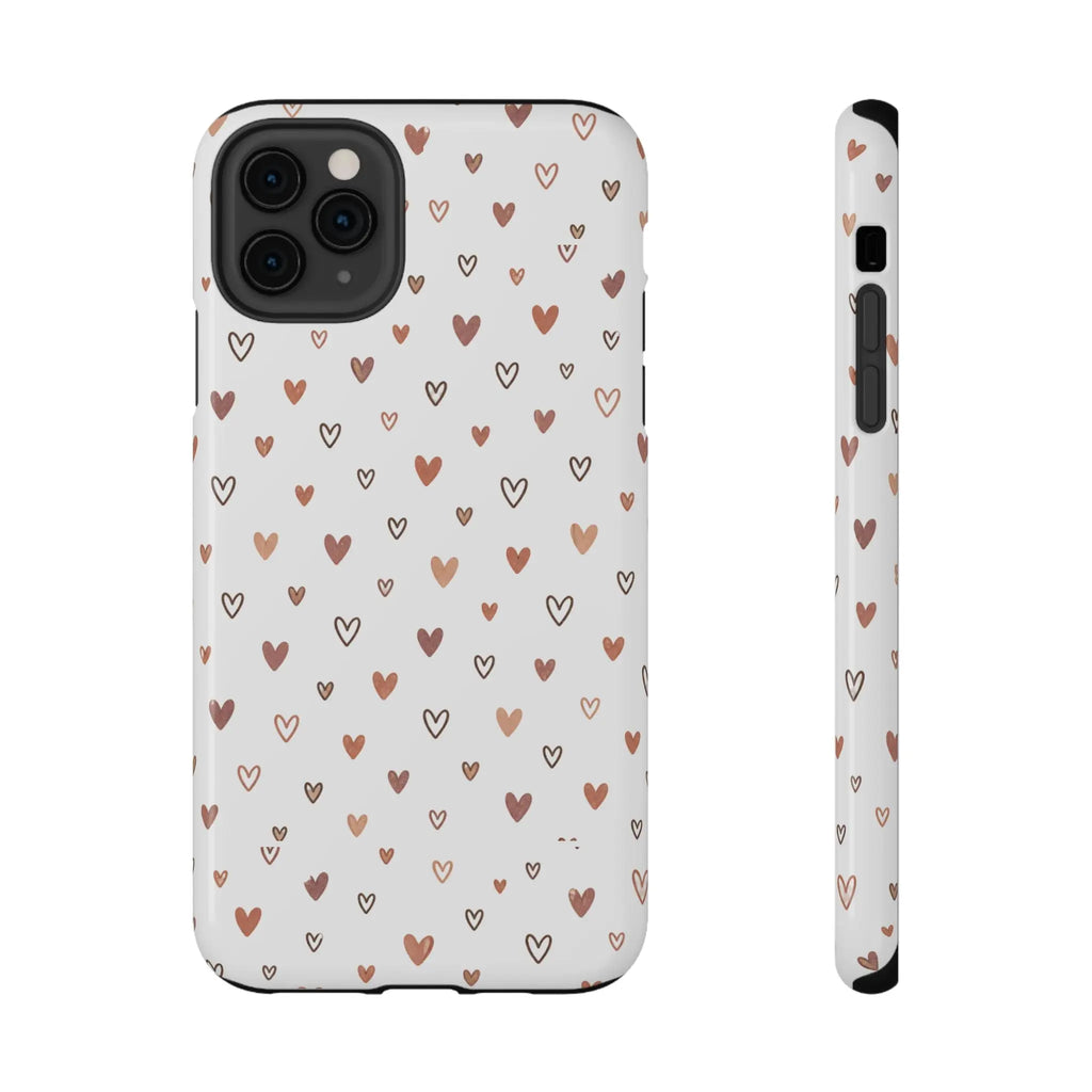 Heart Doodle Shockproof Phone Case — Cute Neutral Tiny Hearts Design Printify