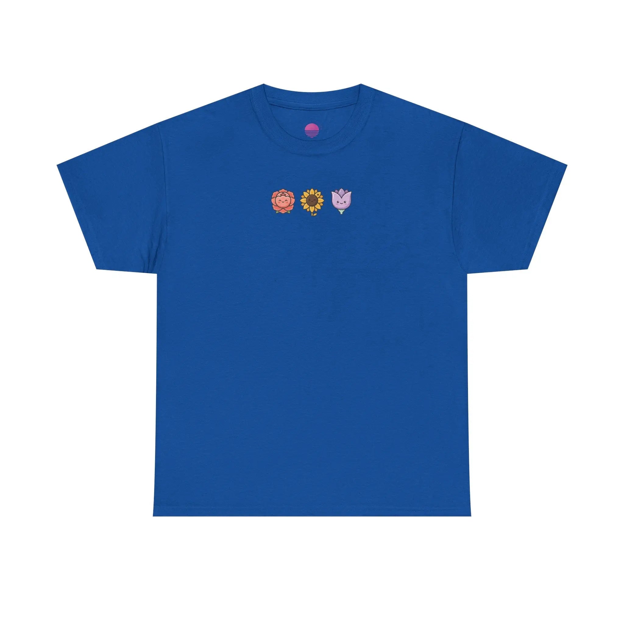 Flower Trio Tee featuring floral graphic t-shirt with mini lion, sunflower, and heart designs.