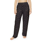 Heart Print Women's Pajama Pants—Cozy all-over print lounge sleepwear with scattered hearts on a dark background.