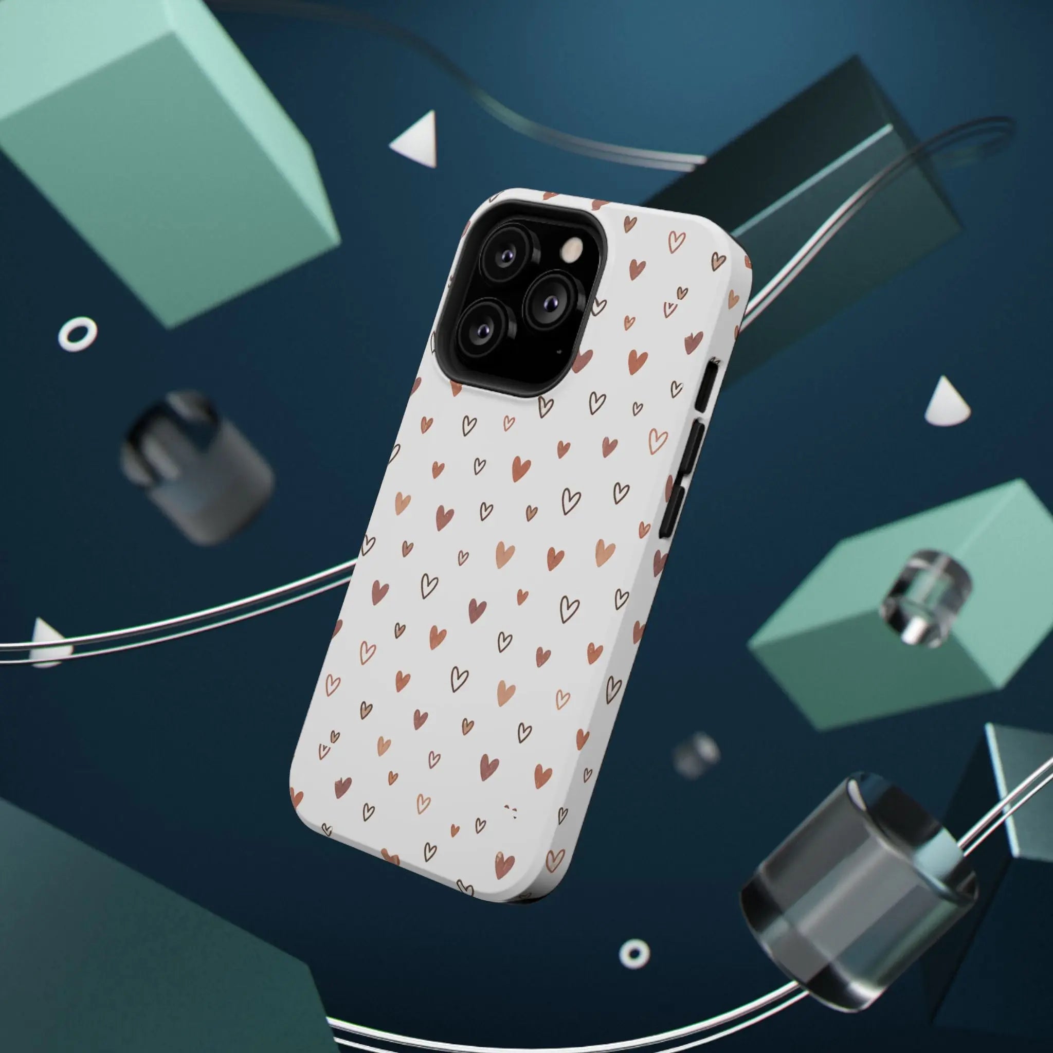 Heart Doodle Shockproof Phone Case — Cute Neutral Tiny Hearts Design Printify