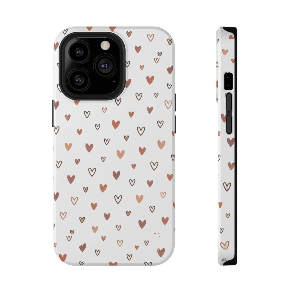 Heart Doodle Shockproof Phone Case — Cute Neutral Tiny Hearts Design Printify