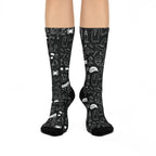 Halloween Doodle Crew Socks — Black Cushioned Socks