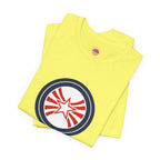 Patriotic Starburst Tee — Red, White & Blue Round Emblem T-Shirt