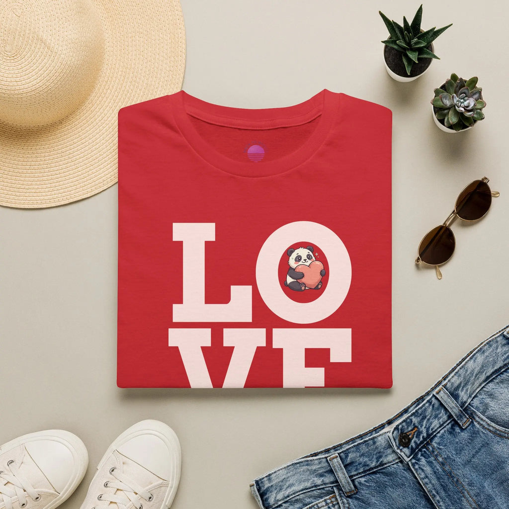Love Panda T-Shirt — Cute Panda Holding Heart Graphic Tee Printify