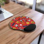 Back to School Sports Emoji Mouse Pad with Wrist Rest — Athletic Emoji Gaming/Study Desk Mat