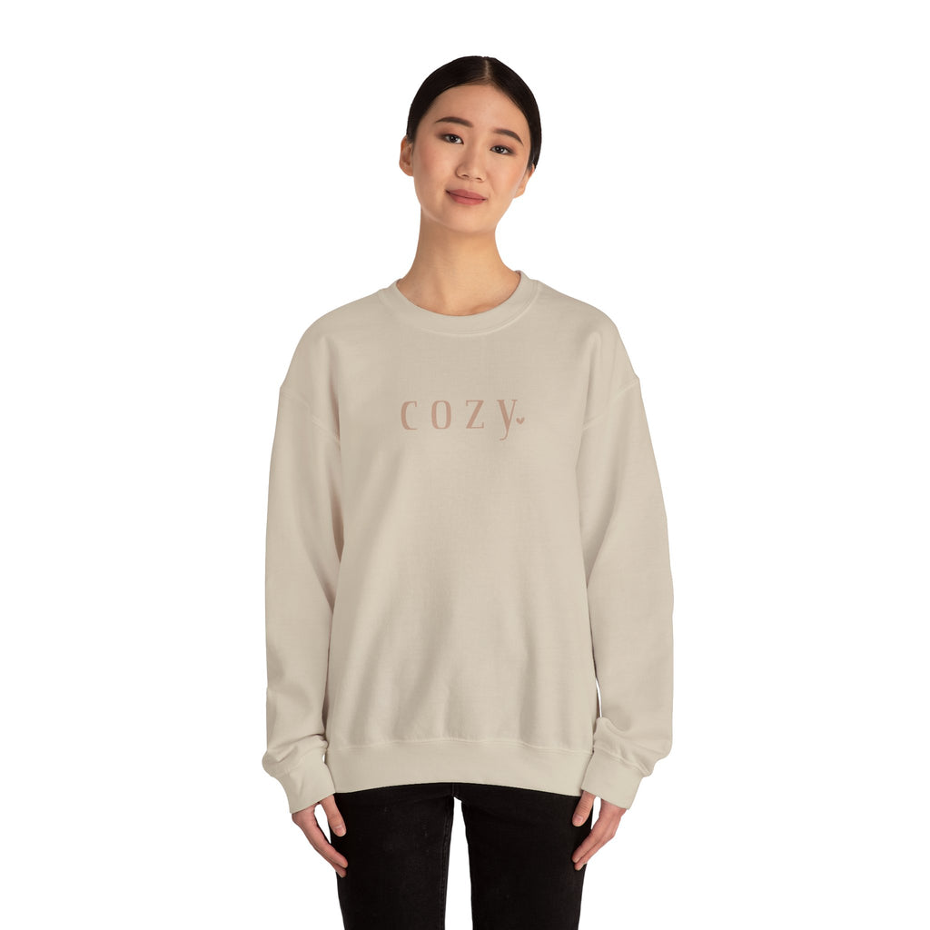 Cozy Crewneck Sweatshirt — Minimal 'COZY.' Soft White Pullover