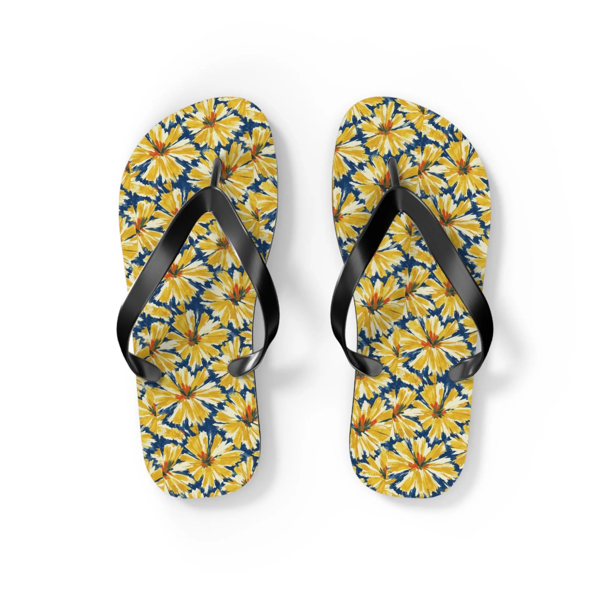Yellow Daisy Flip Flops – Floral Beach Sandals Printify