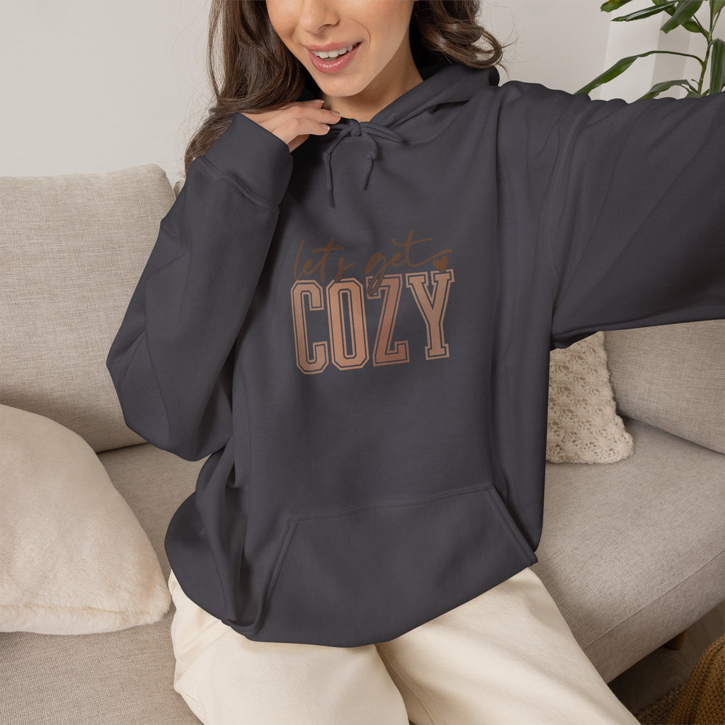 Let’s Get Cozy Hoodie with “Tis the Season to Be Cozy” on the back Soft Holiday Pullover