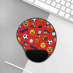 Back to School Sports Emoji Mouse Pad with Wrist Rest — Athletic Emoji Gaming/Study Desk Mat