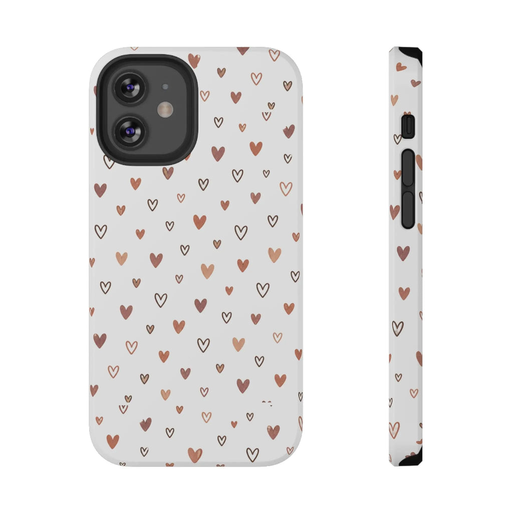 Heart Doodle Shockproof Phone Case — Cute Neutral Tiny Hearts Design Printify