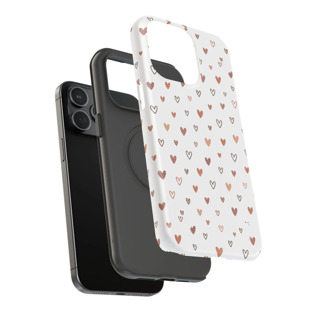 Heart Doodle Shockproof Phone Case — Cute Neutral Tiny Hearts Design Printify