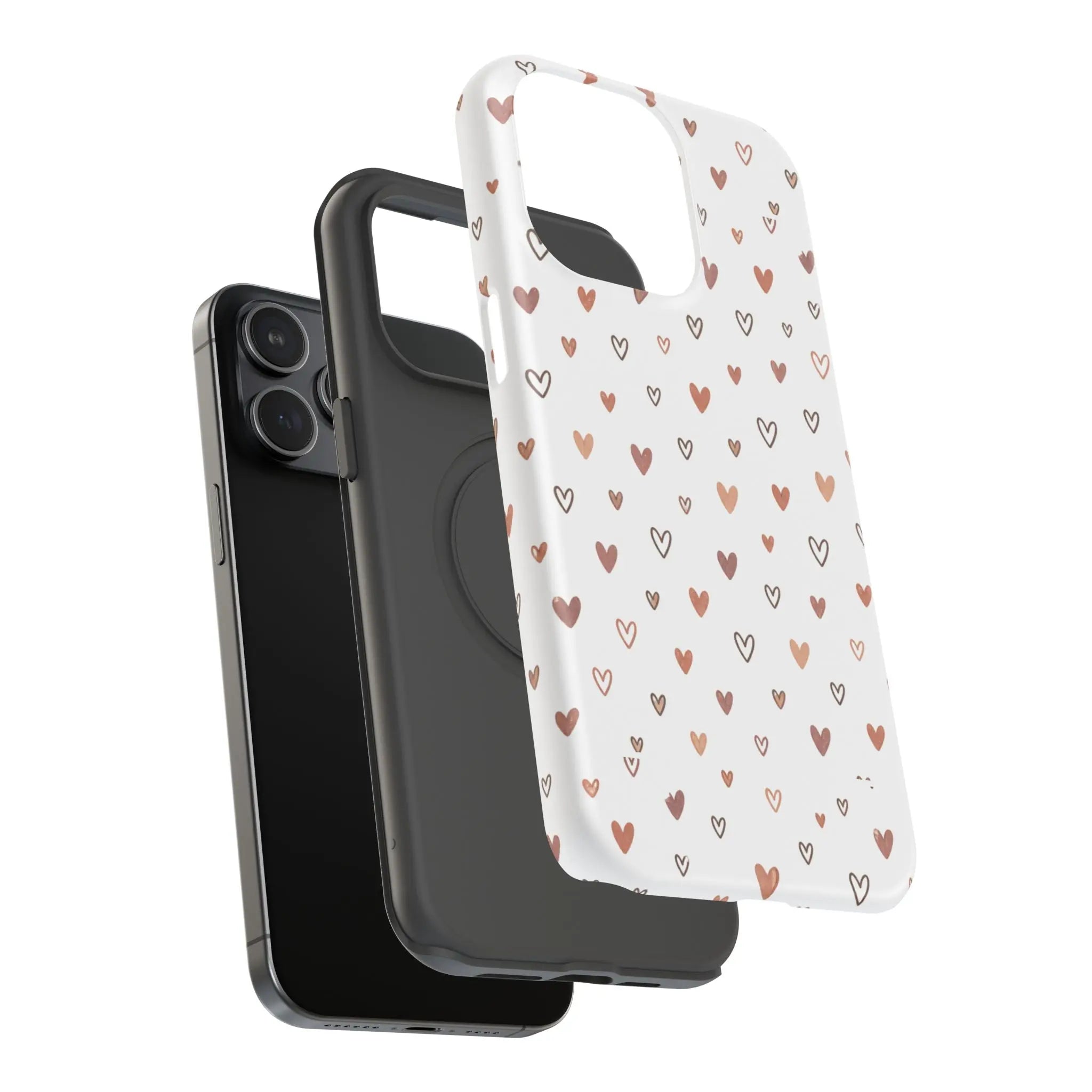 Heart Doodle Shockproof Phone Case — Cute Neutral Tiny Hearts Design Printify