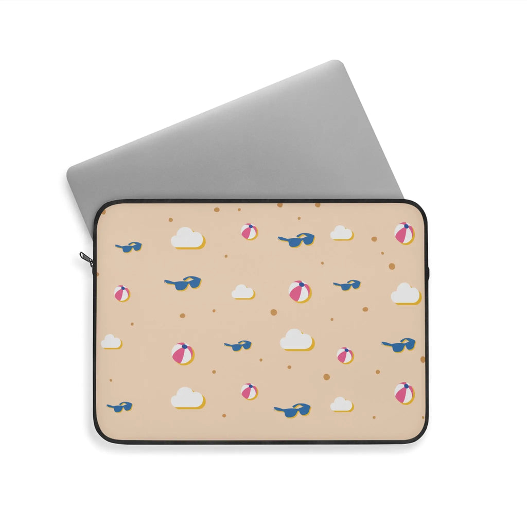 Beach Pattern Laptop Sleeve — Sunglasses, Beach Balls & Clouds Design Printify