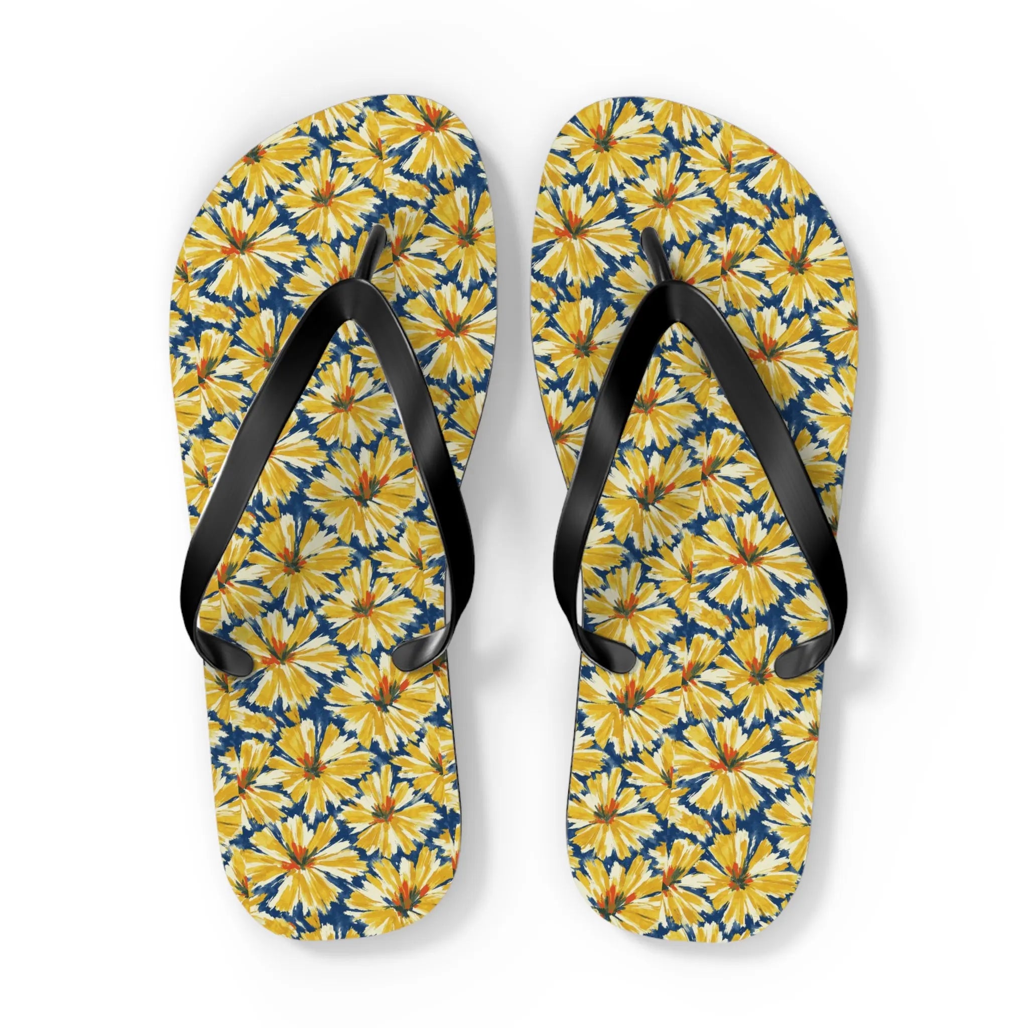 Yellow Daisy Flip Flops – Floral Beach Sandals Printify