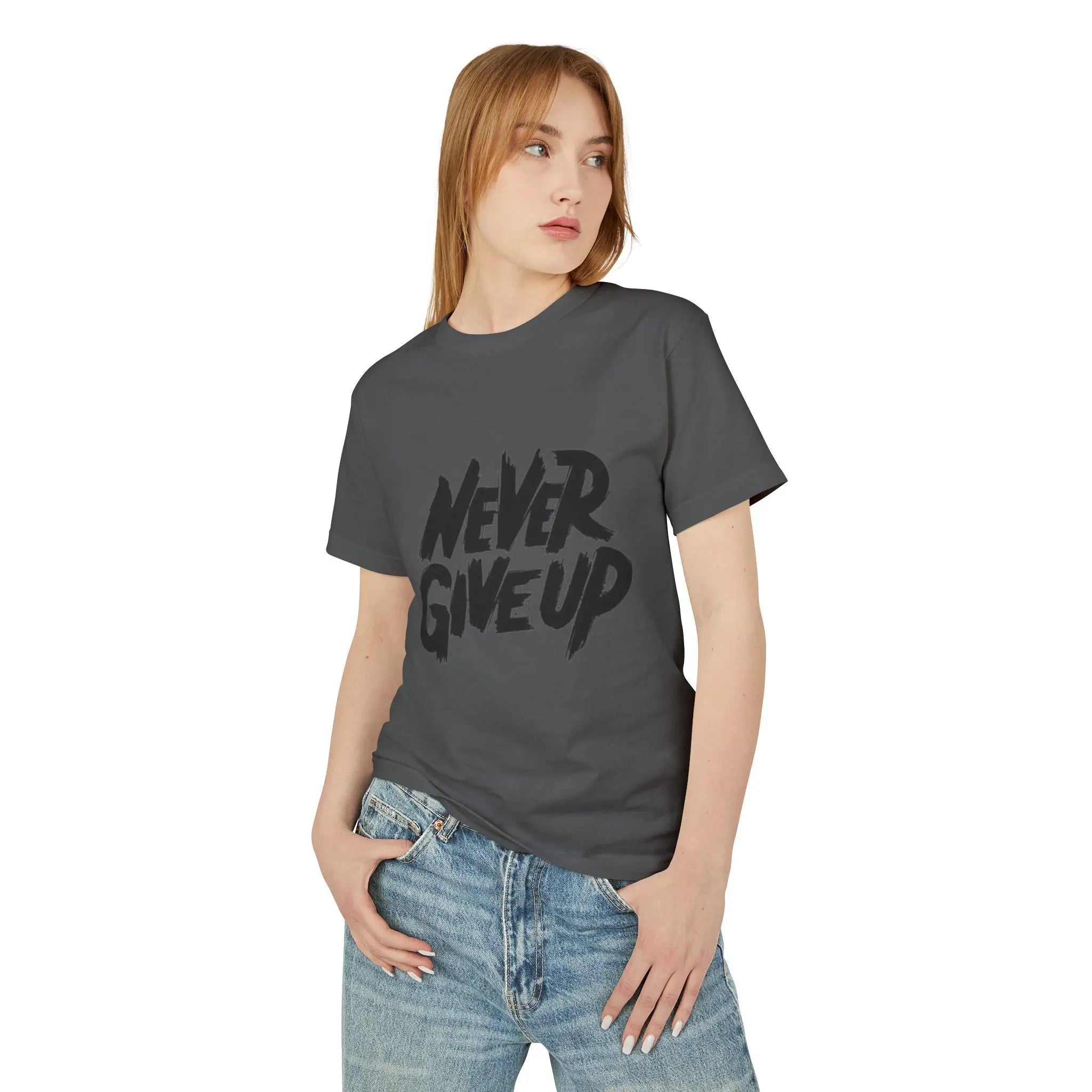 Motivational Unisex Heavyweight Tee - 'Never Give Up' Printify