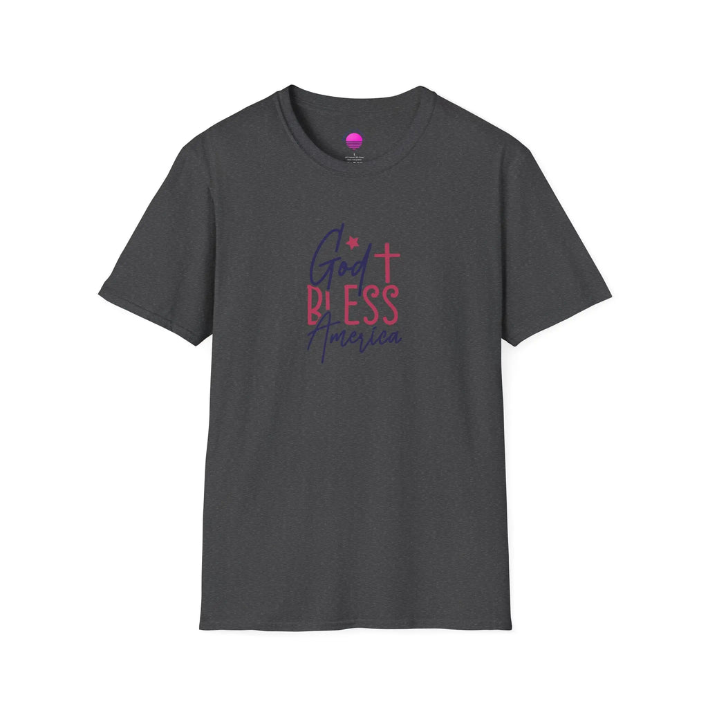 God Bless America Patriotic Christian T-Shirt with Cross Printify