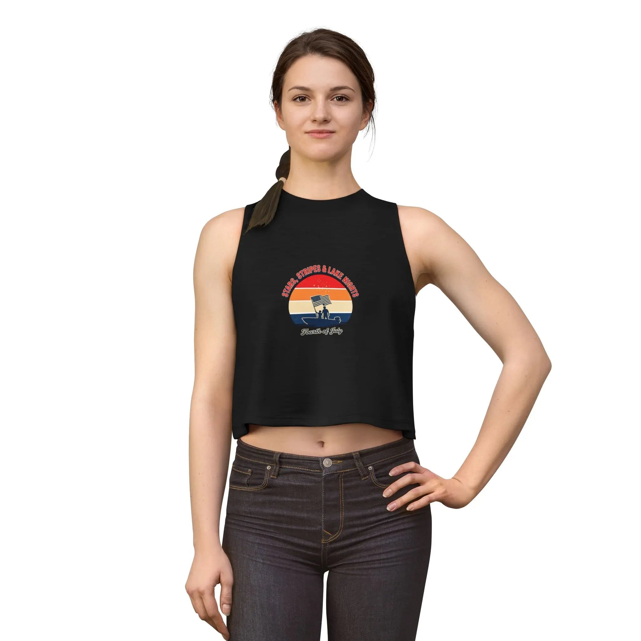 Fourth of July Retro Flag Crop Top — Faith, Freedom & Family Tank Printify