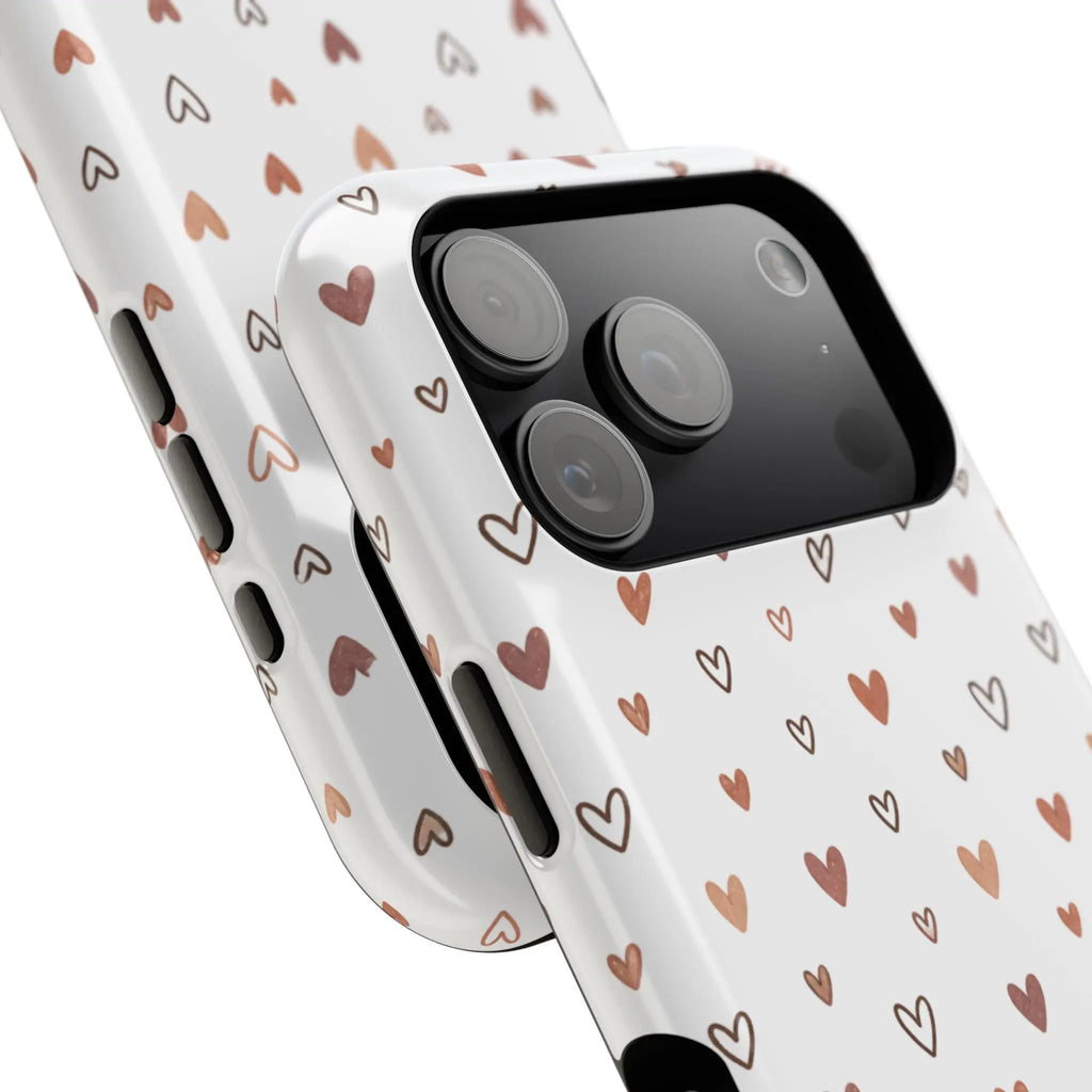 Heart Doodle Shockproof Phone Case — Cute Neutral Tiny Hearts Design Printify