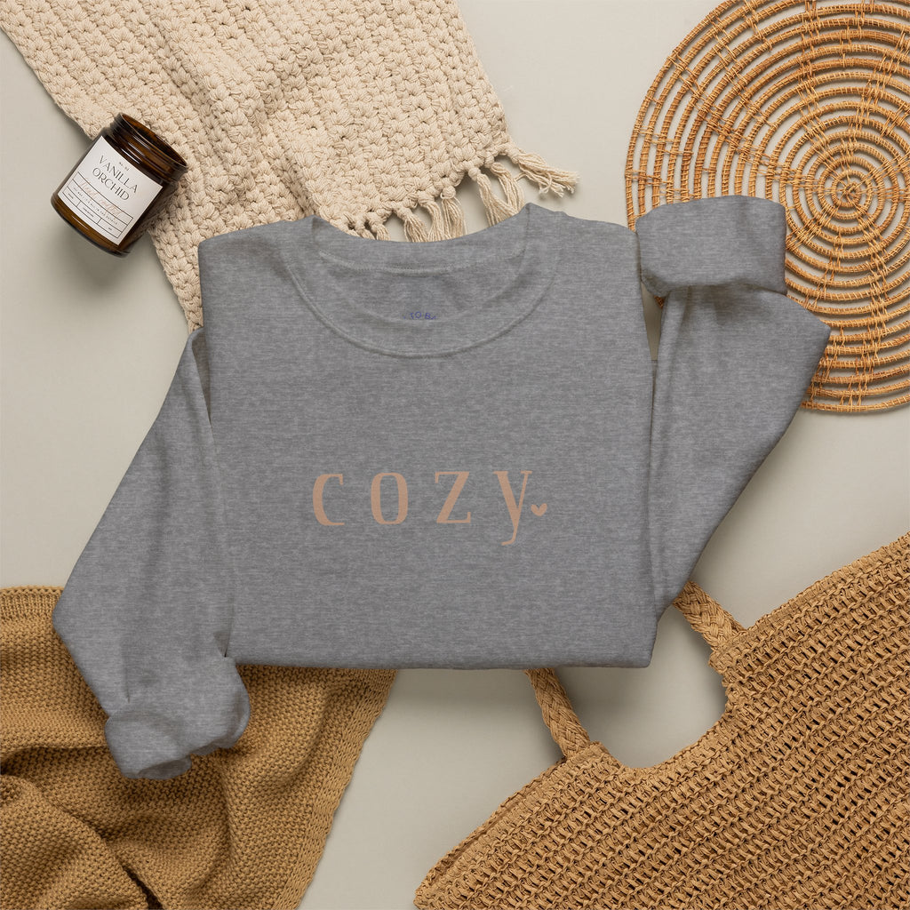Cozy Crewneck Sweatshirt — Minimal 'COZY.' Soft White Pullover