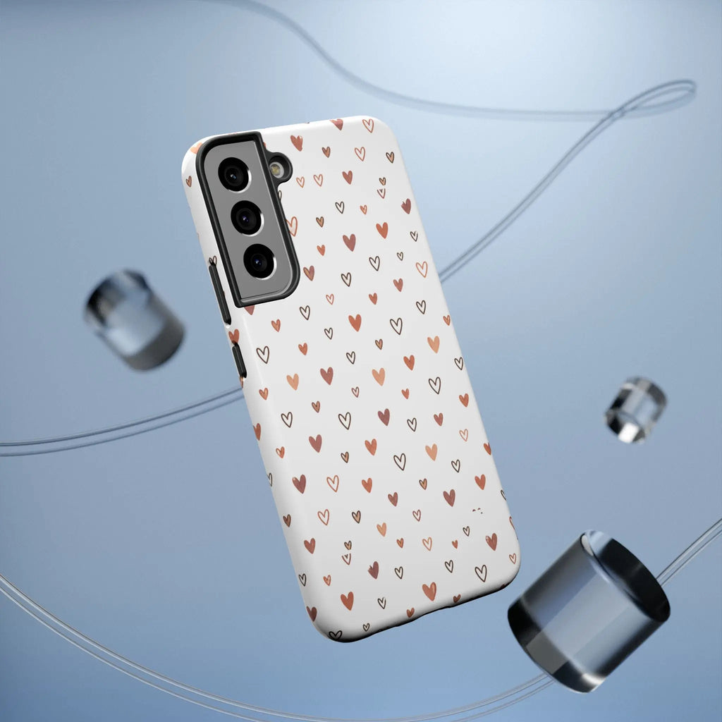 Heart Doodle Shockproof Phone Case — Cute Neutral Tiny Hearts Design Printify