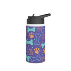 Dog Bone and Paw Print Stainless Steel Water Bottle — Cute Insulated Bottle for Pet Lovers Printify