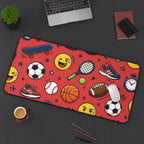 Back to School Sports Emojis Desk Mat — Athletic Pattern Mouse Pad for Kids & Teens Printify