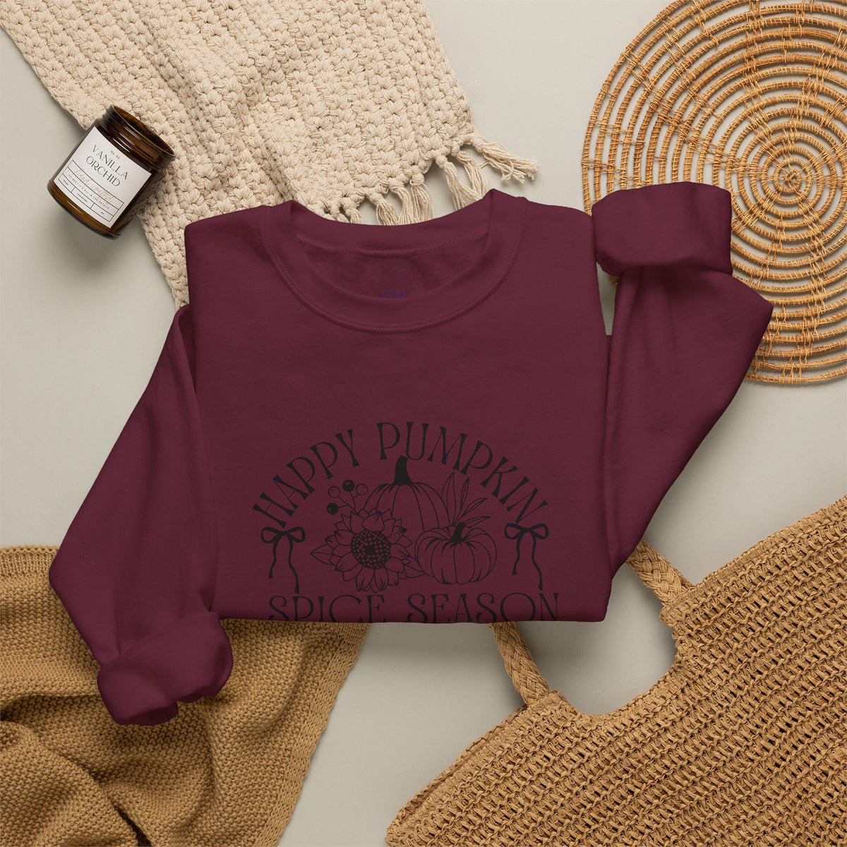 Fall Vibes Crewneck Sweatshirt — 'Happy Pumpkin' Spice Season Bonfires, Sweaters & Hayrides