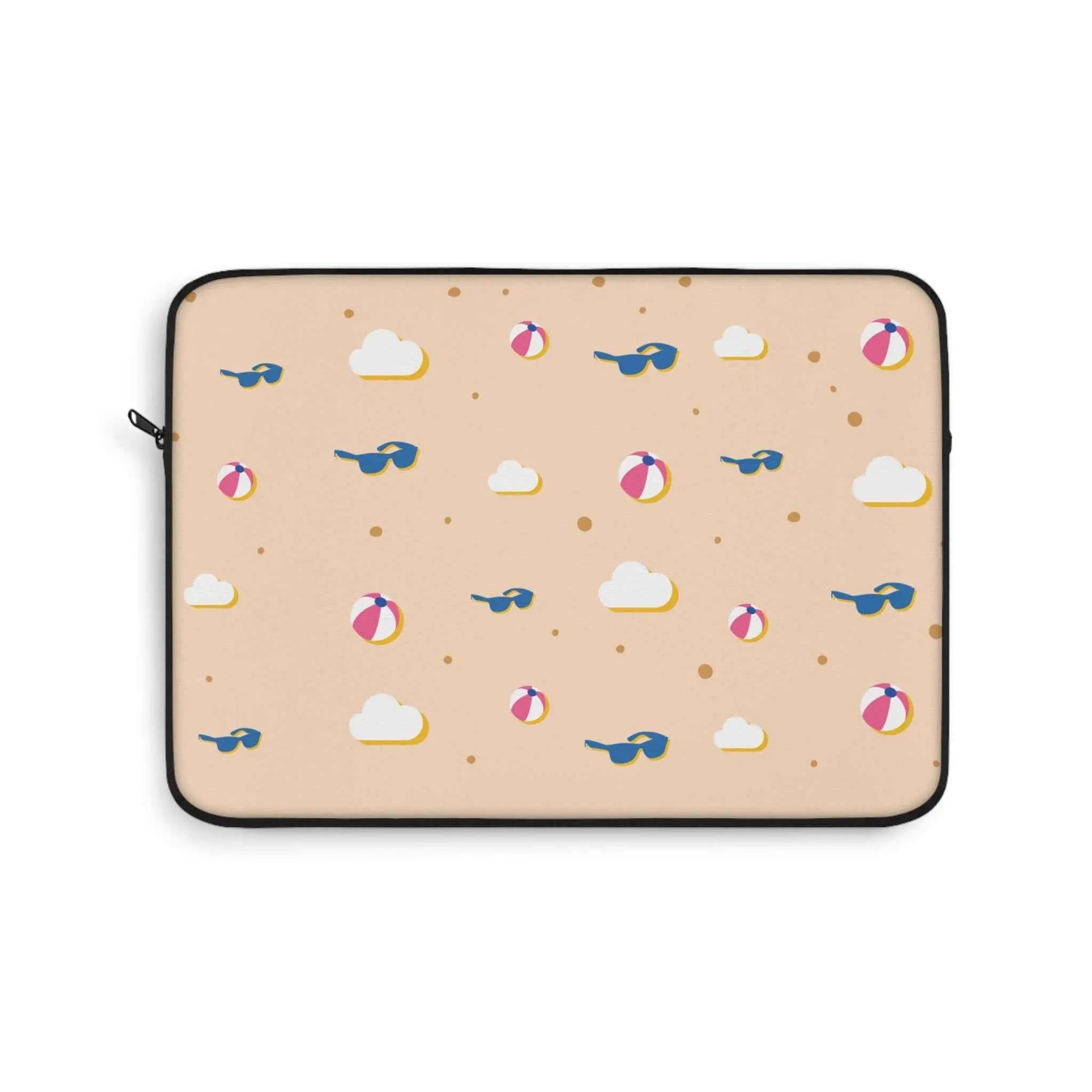 Beach Pattern Laptop Sleeve — Sunglasses, Beach Balls & Clouds Design