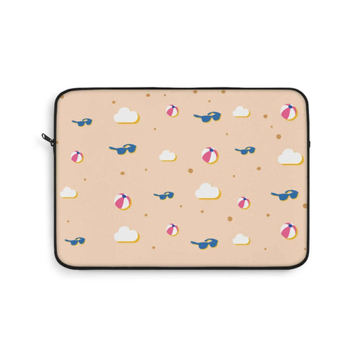 Beach Pattern Laptop Sleeve — Sunglasses, Beach Balls & Clouds Design
