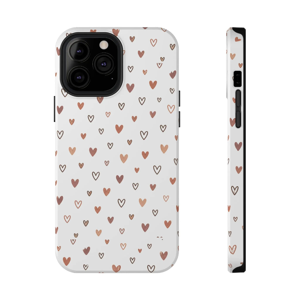 Heart Doodle Shockproof Phone Case — Cute Neutral Tiny Hearts Design Printify