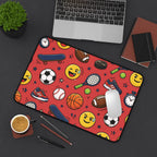 Back to School Sports Emojis Desk Mat — Athletic Pattern Mouse Pad for Kids & Teens Printify