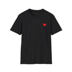 Minimal Red Heart Tee — Small Heart Chest Graphic T-Shirt Printify