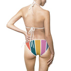 Striped Retro Colorblock Bikini — Women's Tie-Side Triangle Swimsuit Printify