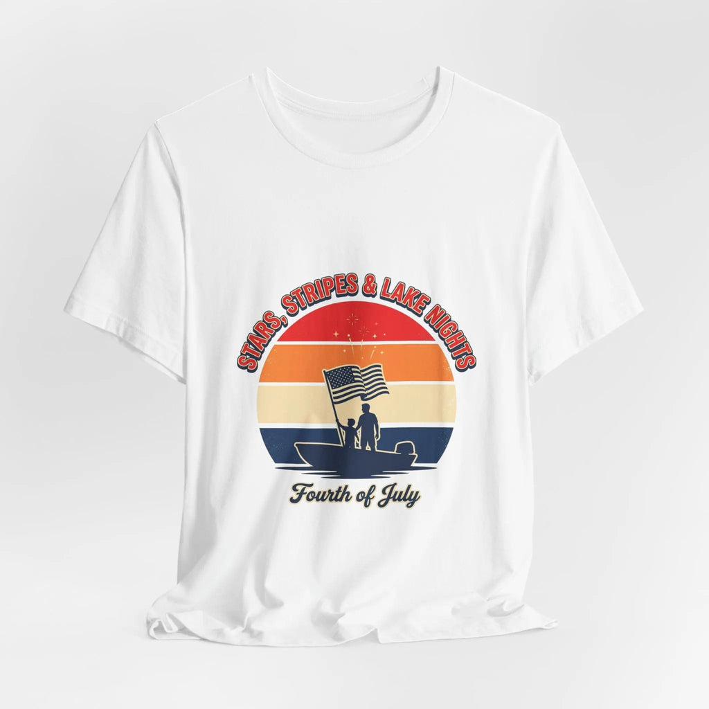 Stars Stripes & Lake Vibes Tee | USA, red white blue Printify
