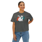 Cute Cosmic Cat Boxy Tee — Women's Graphic T-Shirt Printify