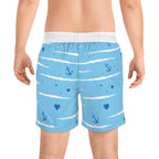 Nautical Anchor Blue Swim Shorts — Men's Mid-Length Swim Trunks