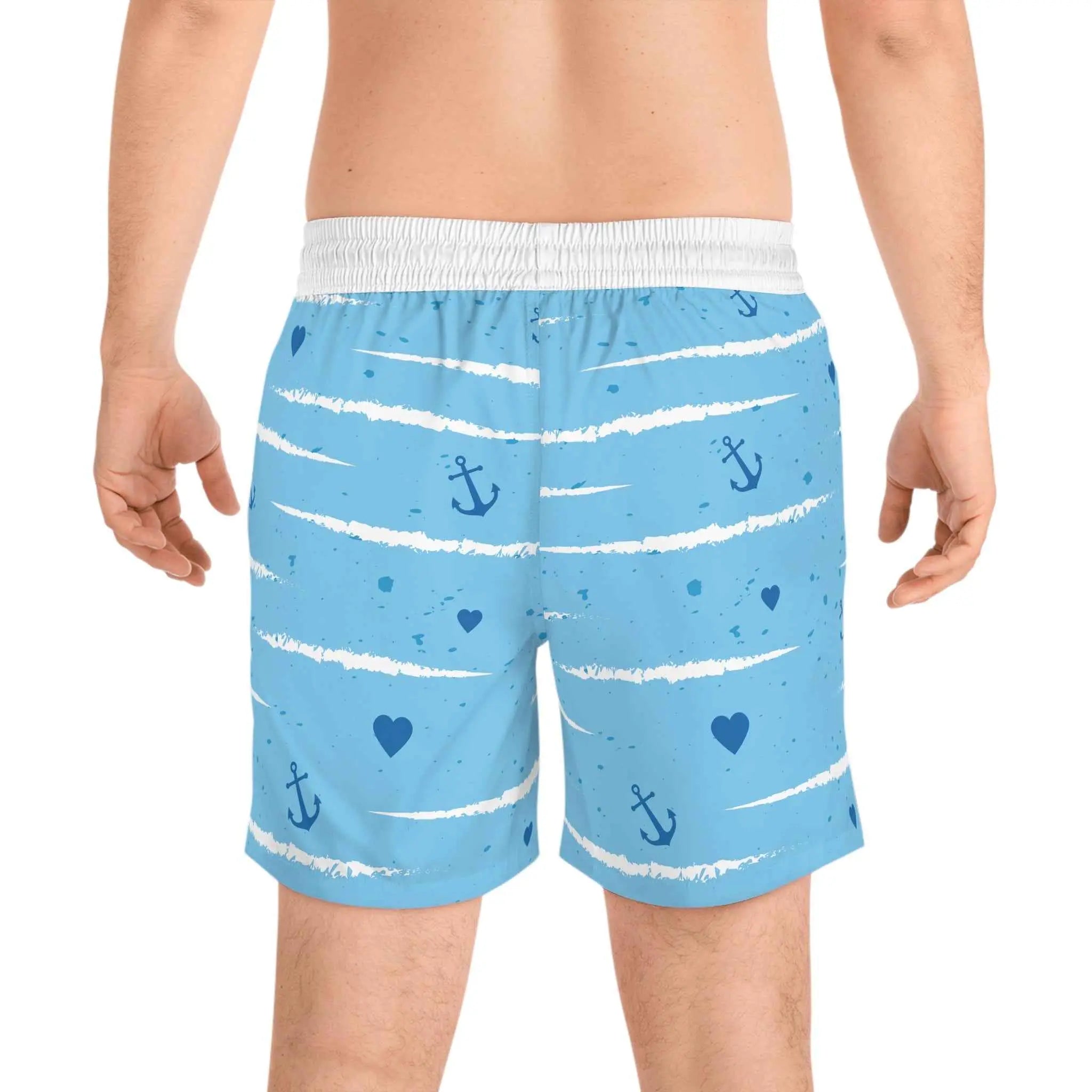 Nautical Anchor Blue Swim Shorts — Men's Mid-Length Swim Trunks