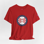 Patriotic Starburst Tee — Red, White & Blue Round Emblem T-Shirt