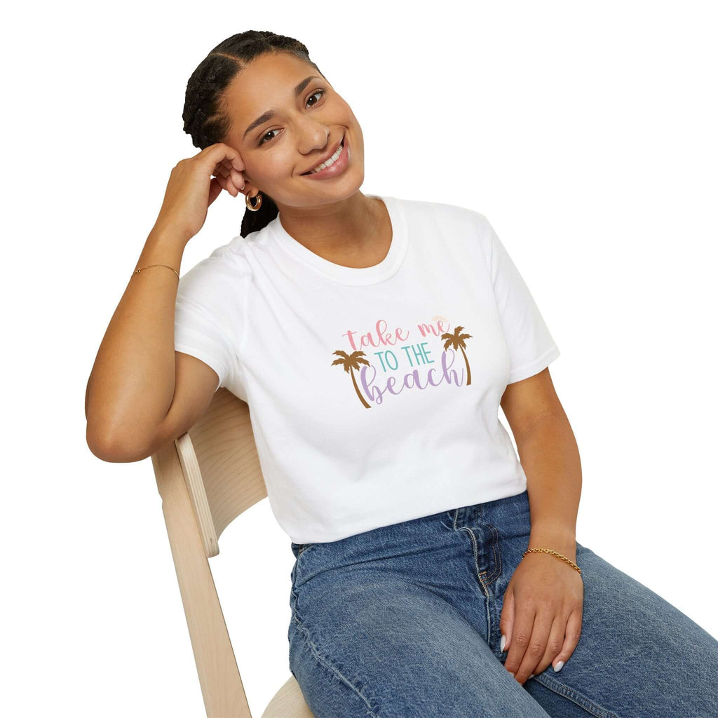 Take Me to the Beach Pastel Palm T-Shirt Printify Back To Basics