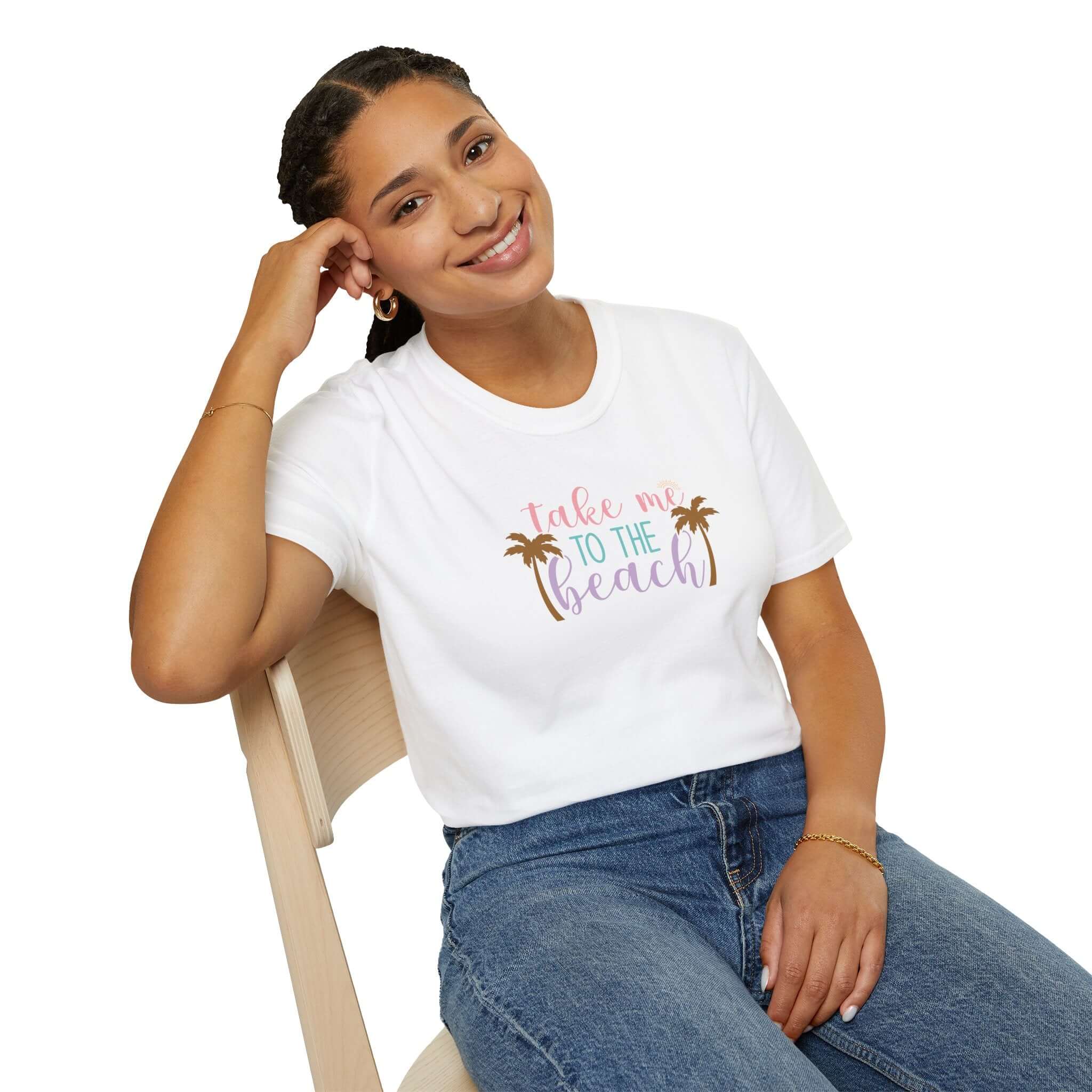 Take Me to the Beach Pastel Palm T-Shirt Printify Back To Basics