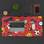 Back to School Sports Emojis Desk Mat — Athletic Pattern Mouse Pad for Kids & Teens Printify