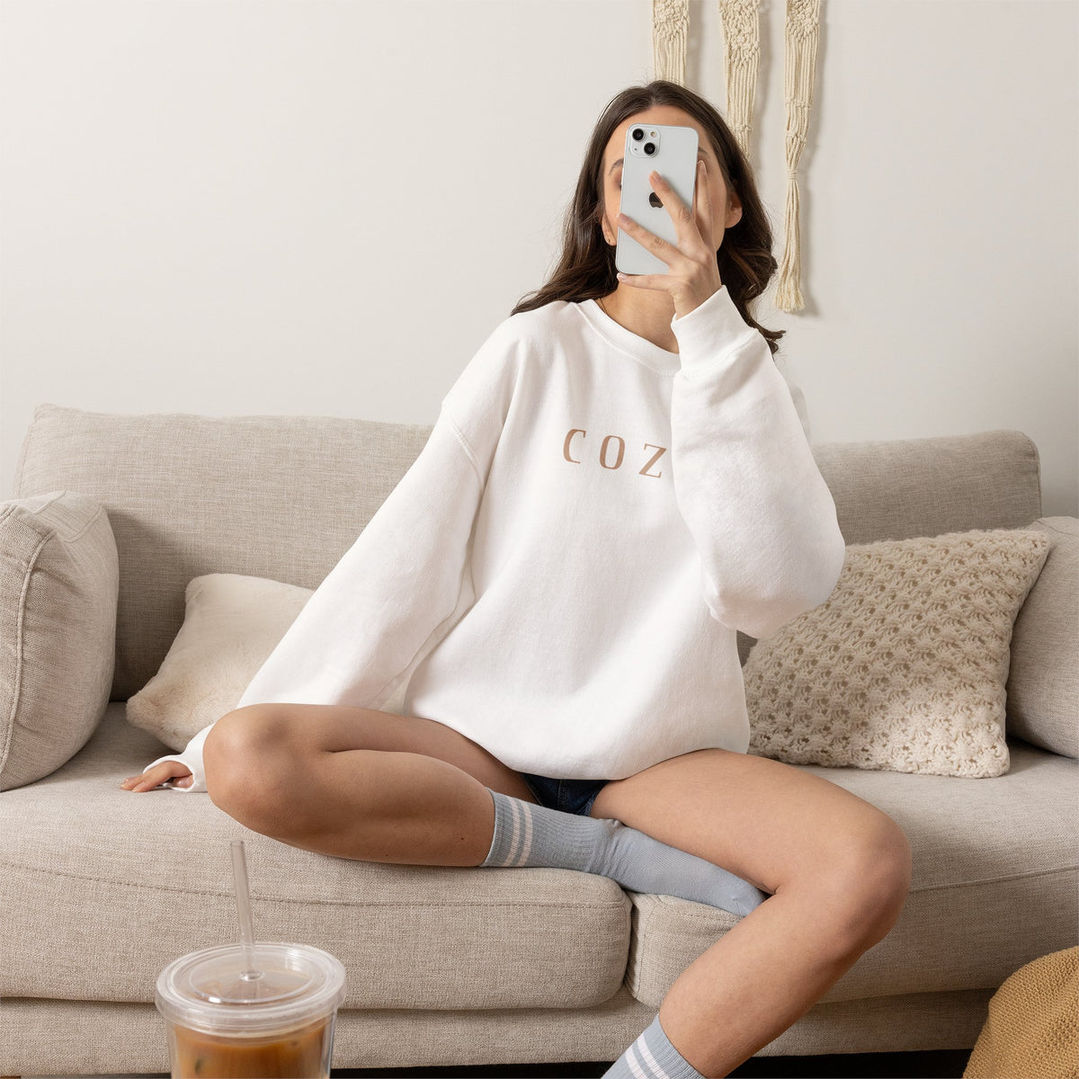 Cozy Crewneck Sweatshirt — Minimal 'COZY.' Soft White Pullover - Back To Basics