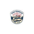 Custom kiss-cut stickers featuring a vintage van with 'Star Spangled' and fireworks design, est. 1776.