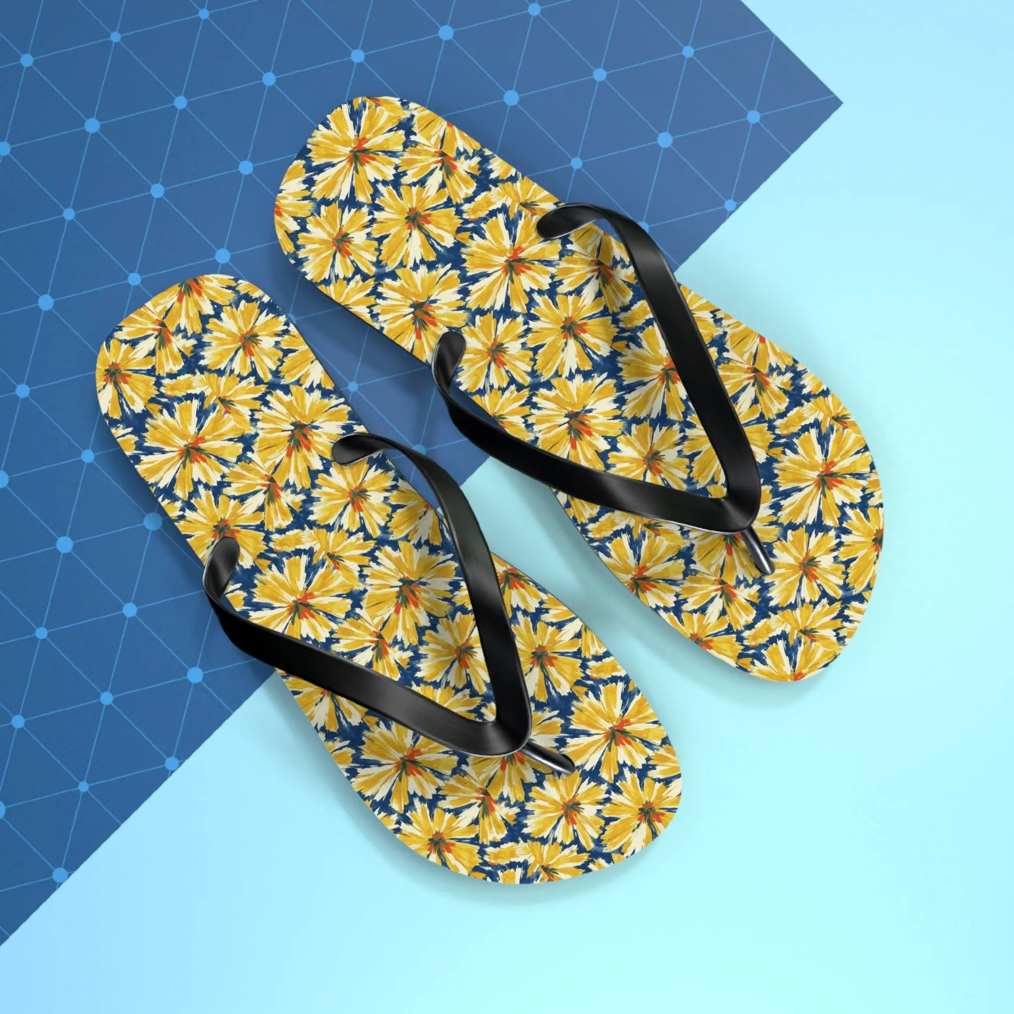 Yellow Daisy Flip Flops – Floral Beach Sandals Printify