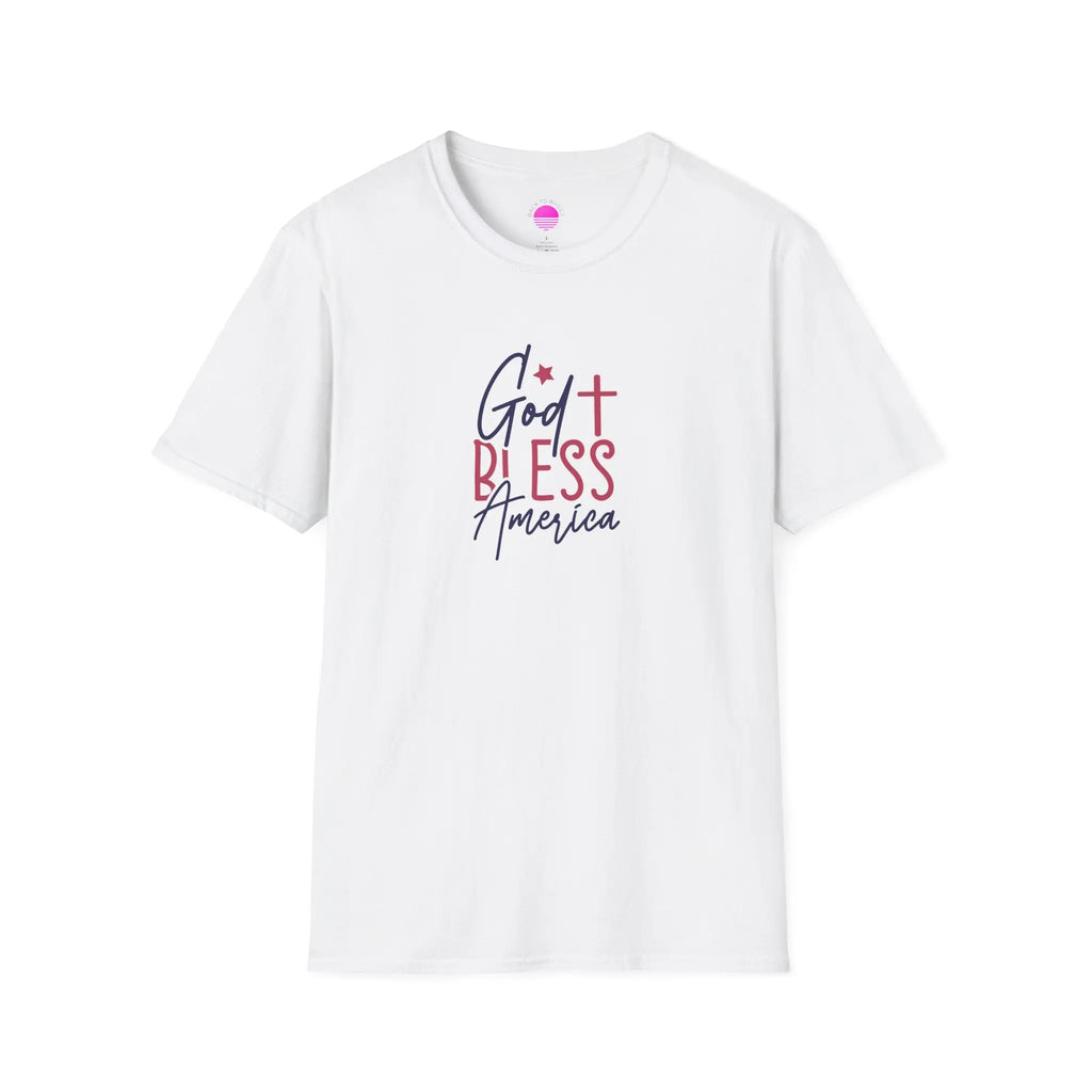 God Bless America Patriotic Christian T-Shirt with Cross Printify