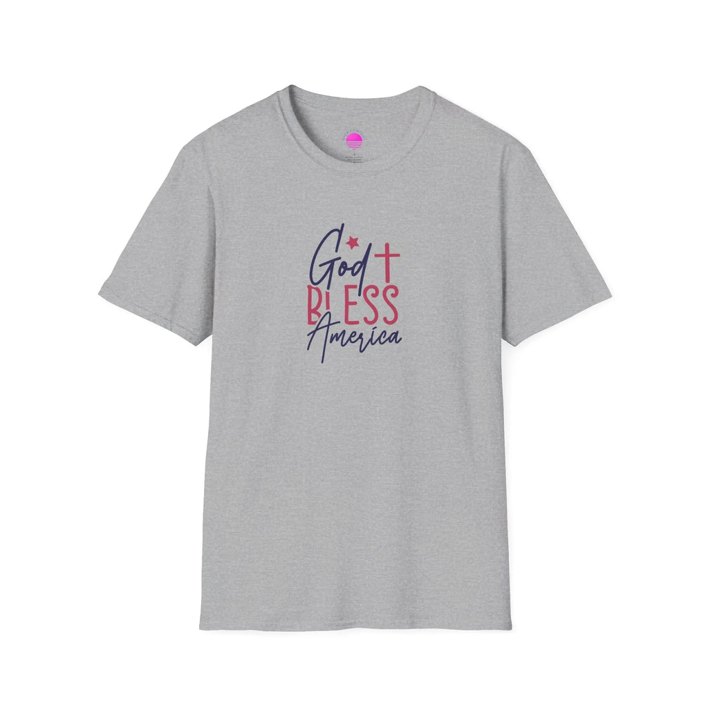 God Bless America Patriotic Christian T-Shirt with Cross Printify